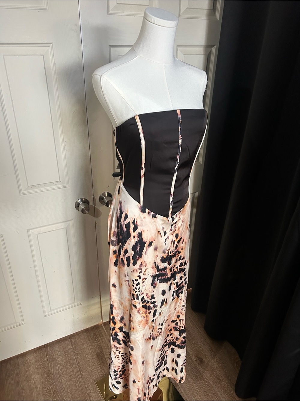 AKIRA Black and Blush Animal-Print Strapless Maxi Dress - Picture 3 of 7